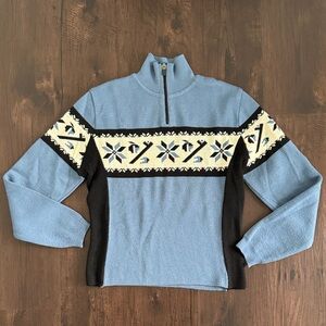 Nordic Pattern Turtleneck Sweater in Blue and Black